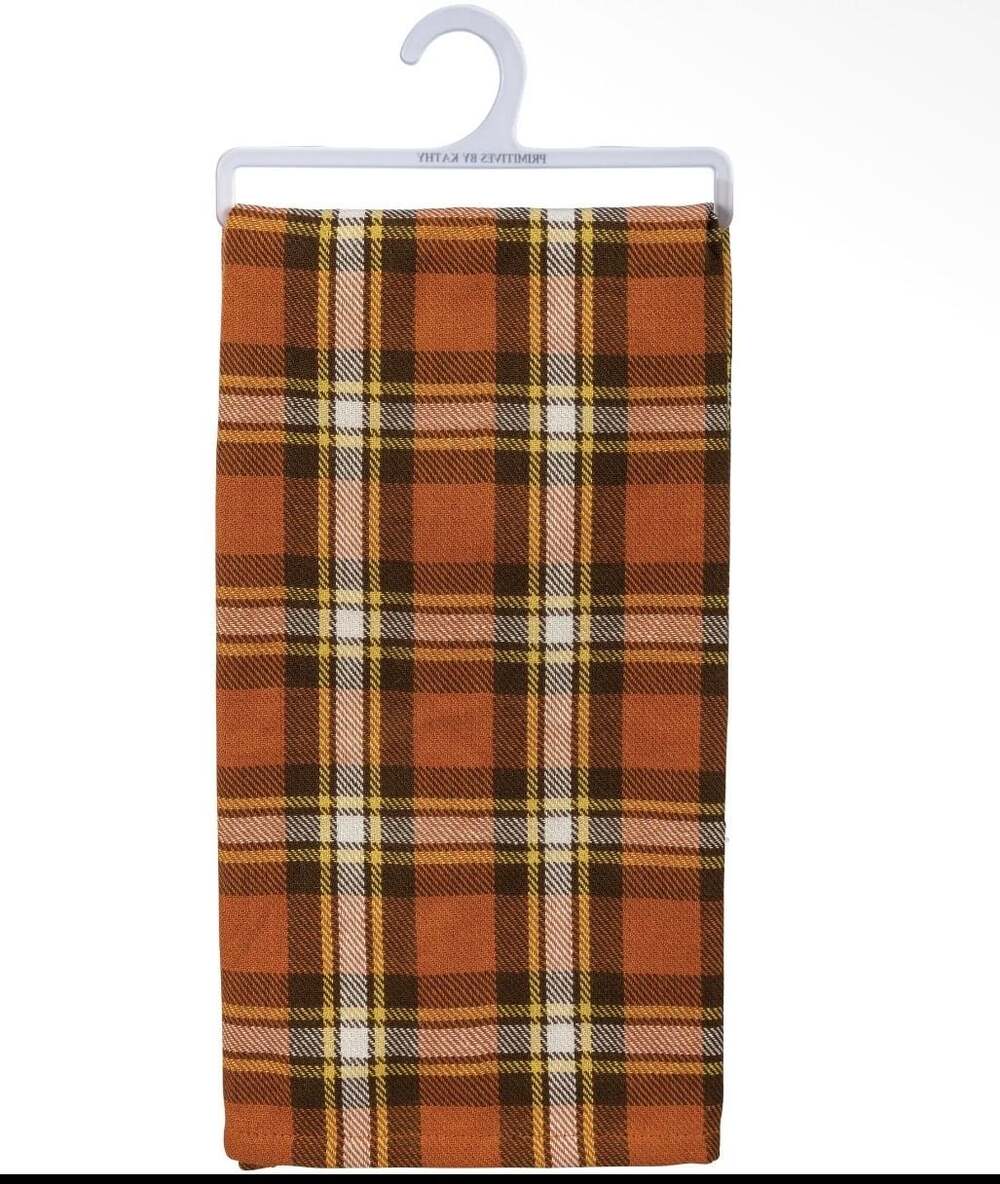Primitives by Kathy Orange and Brown Fall Plaid Kitchen Towel